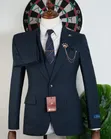 Dark Blue Heavy Fabric Men's Suits - 5