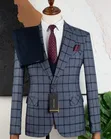 Men's Dark Blue and Grey Mix Suit - 1