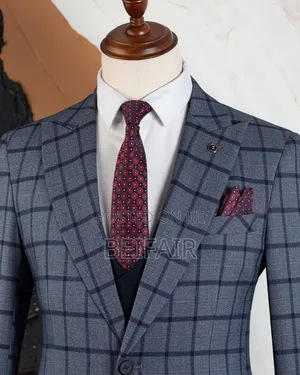 Men's Dark Blue and Grey Mix Suit