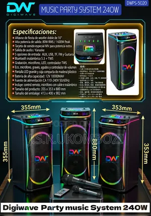 Digiwave Boombox 240W Rechargeable Party System with 2 Mics