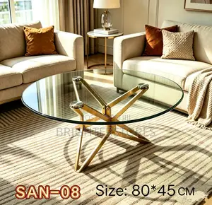 80cm Coffee Table with Glass Top and Marble Base