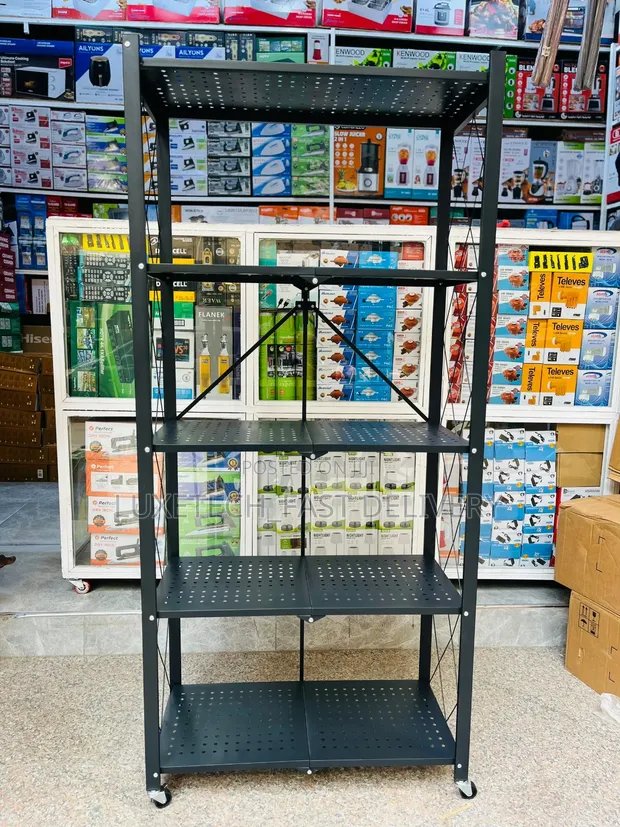 5-Tier Foldable Metal Storage Rack with Wheels - 1