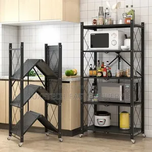 5-Tier Foldable Metal Storage Rack with Wheels