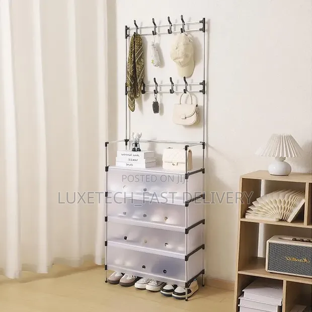 Multifunctional Coat and Shoe Rack Organizer with Hooks - 1