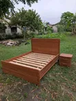Solid Wood Bed Frame with 1 Bedside Table - Queen Size - 1