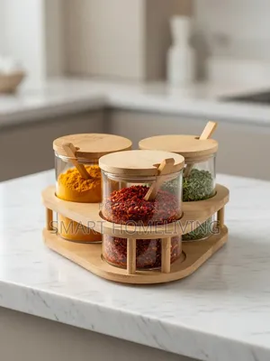 3-Piece Glass Spice Jar Set with Bamboo Rack