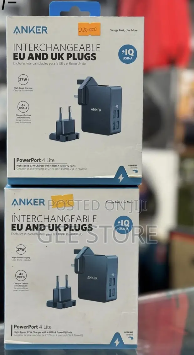 Anker 27W USB-A Charger with Interchangeable EU/UK Plugs - 1