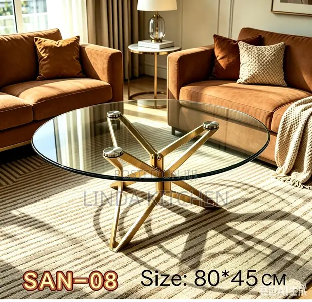 Round Glass Table with Stainless Steel Frame (Gold) - 1