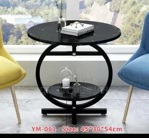 Two-Tier Side Table with Marble-Like Finish