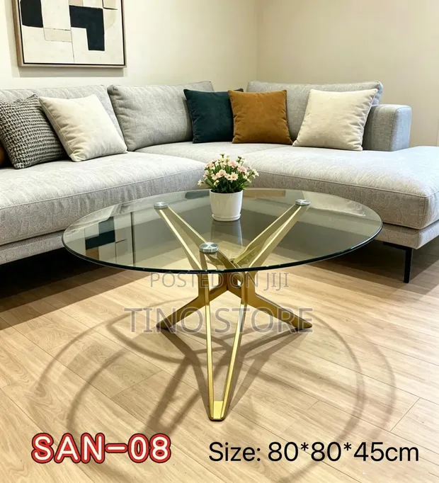 Modern Round Coffee Table - Gold Stainless Steel & Glass - 1