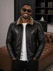 Vintage Leather Jacket with Faux Fur Lining - 5