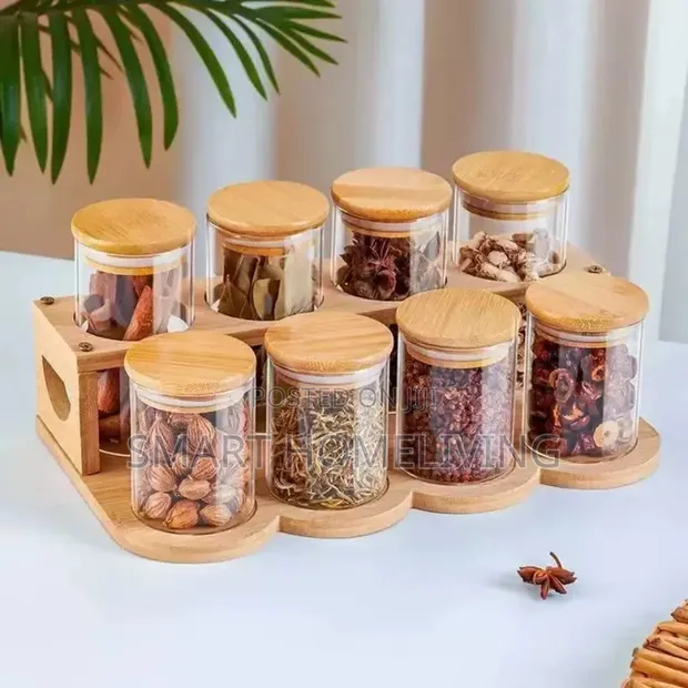 Spice Jar Set with Bamboo Rack Organizer - 1