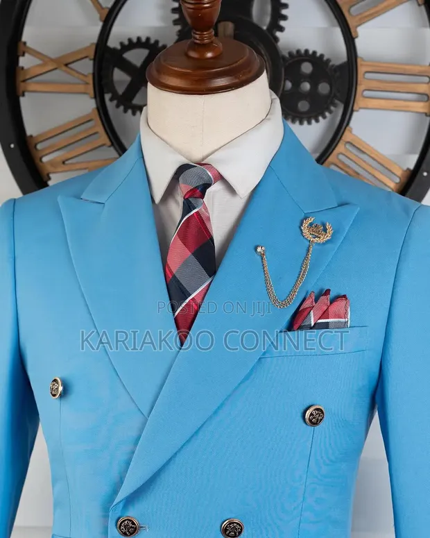 Men's Double-Breasted Suit - Blue - 1
