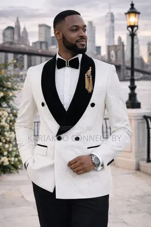 Elite Gentleman Tuxedo Nyeupe na Nyeusi ya Samani ya Kifahari