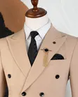 Mario Casas Premium Beige Double-Breasted Suit - 1