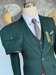 Premium Emerald Green Windowpane 3-Piece Slim Fit Suit - 1