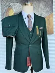 Suti ya Premium Rangi ya Kijani Kibichi, 3-Piece, Slim Fit, yenye Michoro ya Dirishani - 4