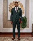 Suti ya Premium Rangi ya Kijani Kibichi, 3-Piece, Slim Fit, yenye Michoro ya Dirishani - 5