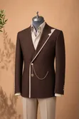 Premium Chocolate Brown Asymmetrical 3-Piece Slim Fit Suit - 2