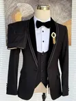 Marshalino Tuxedo Nyeusi ya Kifahari ya Velvet na Lapel ya Shawl, Seti ya Vipande 3 - 3