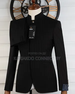 Suti ya Kiume Royal Black Mandarin Executive Vipande Viwili