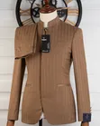 Premium Tan Pinstripe Mandarin Collar Slim Fit Suit - 3