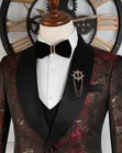 Luxury Red Gold Brocade Dinner Jacket 3-Piece Suit - 1