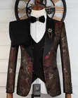 Luxury Red Gold Brocade Dinner Jacket 3-Piece Suit - 2