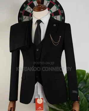 Suti ya Romaster Nyeusi ya Wanaume ya Vipande 3 Slim-Fit