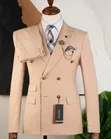 Mario Casas Premium Luxury Beige Double-Breasted Suit - 2