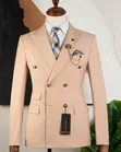 Mario Casas Premium Luxury Beige Double-Breasted Suit - 3
