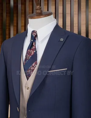 Executive Navy Blue Beige 3-Piece Suit