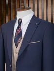 Executive Navy Blue Beige 3-Piece Suit - 1