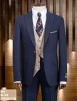 Executive Navy Blue Beige 3-Piece Suit - 2