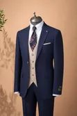 Executive Navy Blue Beige 3-Piece Suit - 3