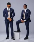 Executive Navy Blue Beige 3-Piece Suit - 5