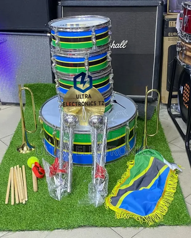 Full Set Brass Band Drums with Trumpets and Cymbals - 1