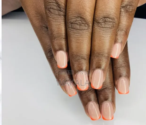 Hard Gel Nails - Neon Orange French Tips | Short Round - 1