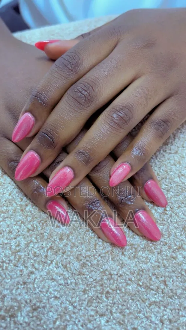 Hard Gel Nails - Hot Pink Glitter | Medium Almond - 1