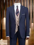 Men's Dark Blue Three-Piece Classic Suit - 1