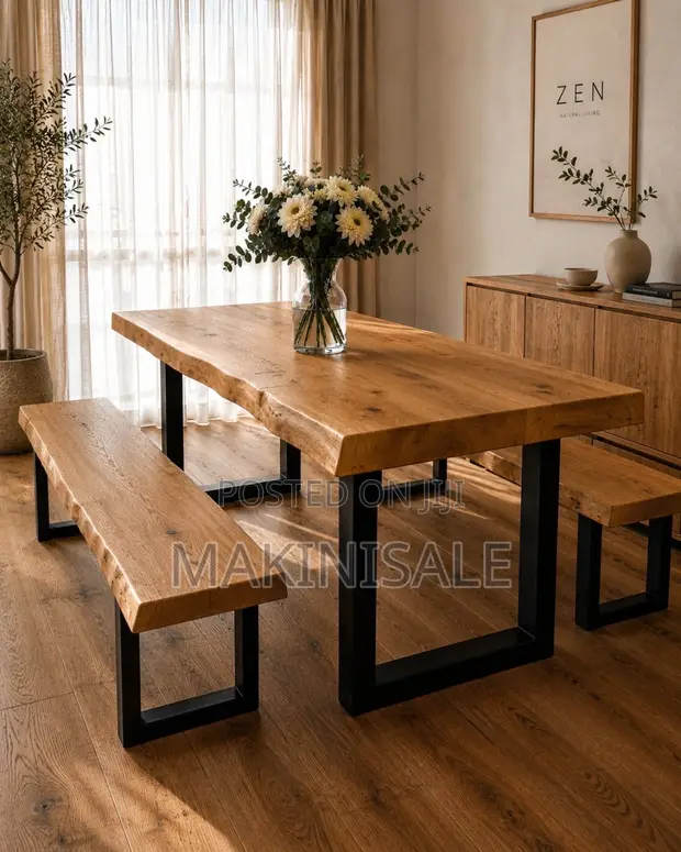 Modern Dining Table with Two Benches - 1