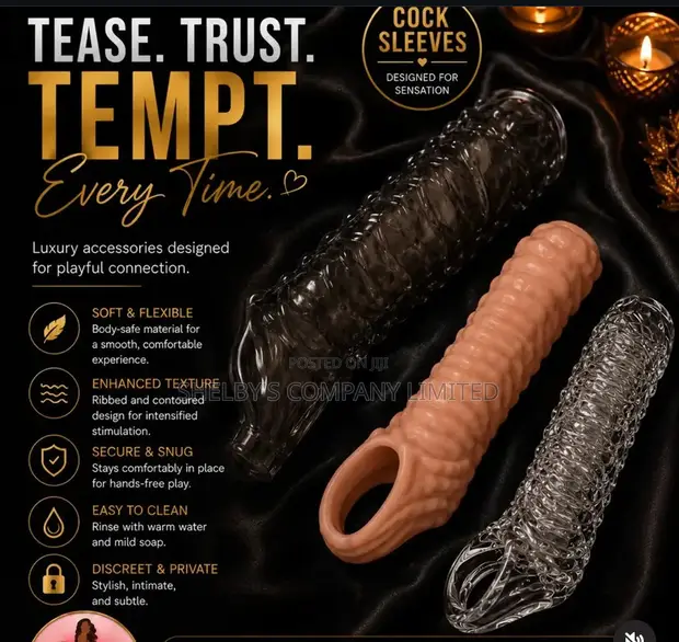 Size Matters Penis Sleeves Condom - Black - 1