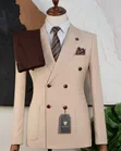 Cream Double-Breasted Blazer & Brown Trousers Combo - Carlos Cardini - 2