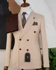 Cream Double-Breasted Blazer & Brown Trousers Combo - Carlos Cardini - 3