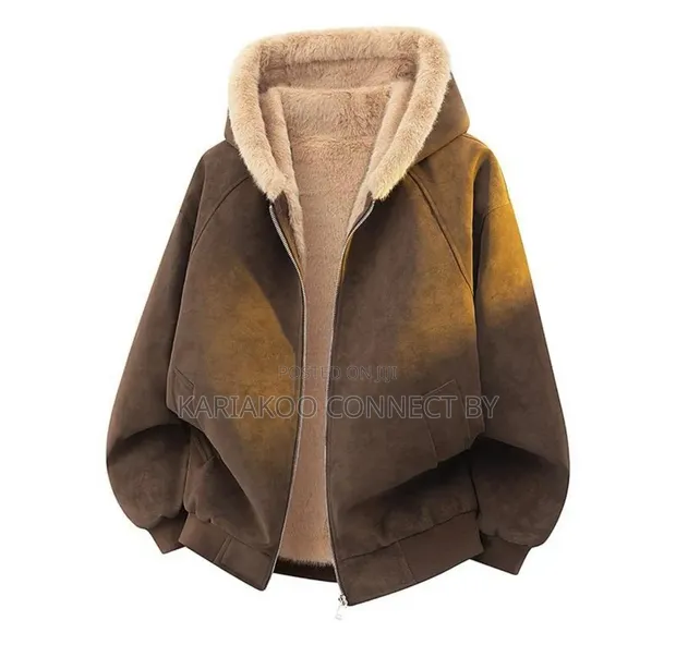 Jaketi za Kisasa za Suede Zenye Kofia na Manyoya - 1