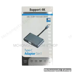 Type-C 5-in-1 Multiport Adapter (HDMI, VGA, USB 3.0, Audio, PD)