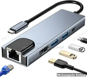 USB-C 5-in-1 Multiport Hub Adapter (HDMI, RJ45, 2x USB 3.0, USB-C PD)