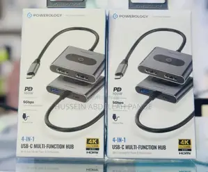Powerology 4-in-1 Type-C Hub (Dual HDMI, USB, Type-C)