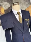 Premium Navy Blue Textured 3-Piece Suit - 1