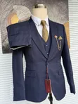 Premium Navy Blue Textured 3-Piece Suit - 3